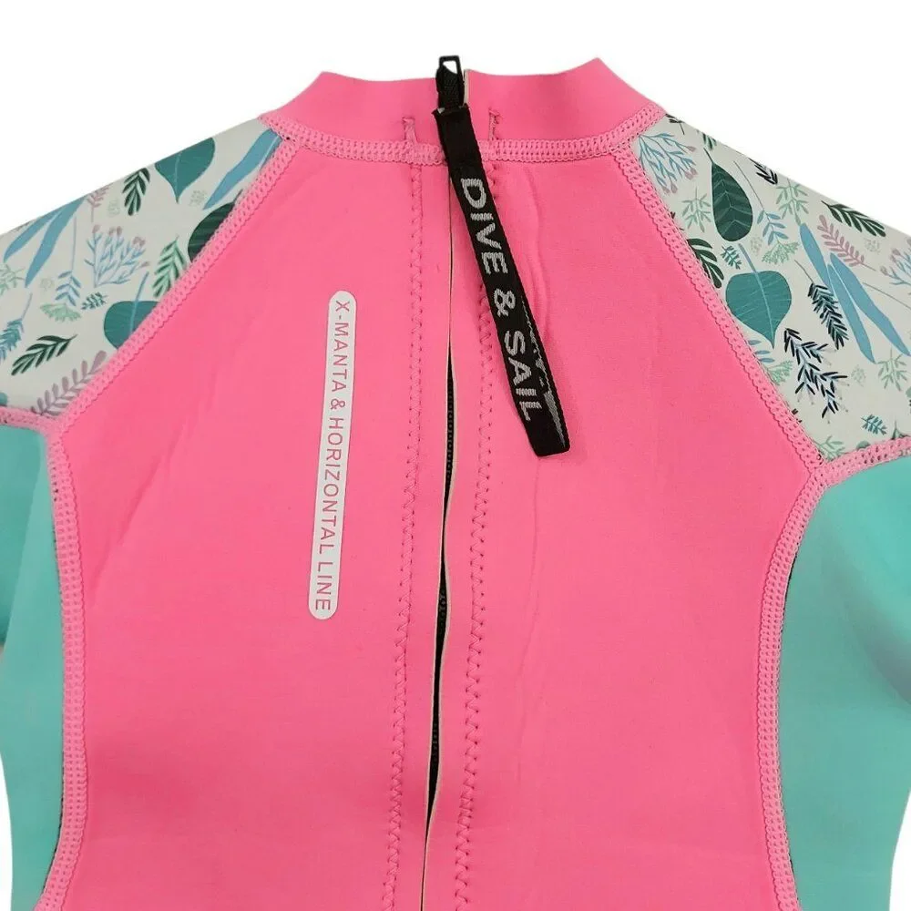 X Manta Wetsuit Girls XL/6 Pink Neoprene Back Zip Full Surfing Diving Swimming